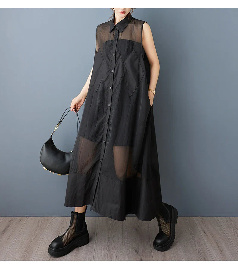 NYFS 2025 Summer New Loose plus Size Organya splicing sleeveless Shirt Dress Robe Elbise Korean Style Women Dress