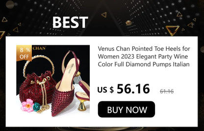 Venus Chan 2024 Special Design High Quality Orange Color African Women Shoes and Bag Set with Shinning Crystal for Wedding Party