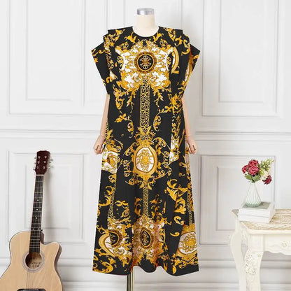 VONDA 2024 Elegant Satin Long Dress Fashion European Maxi Long Dress Sexy Printed Patchwork Bat-wing Sleeve Vestidos Ruffle Robe