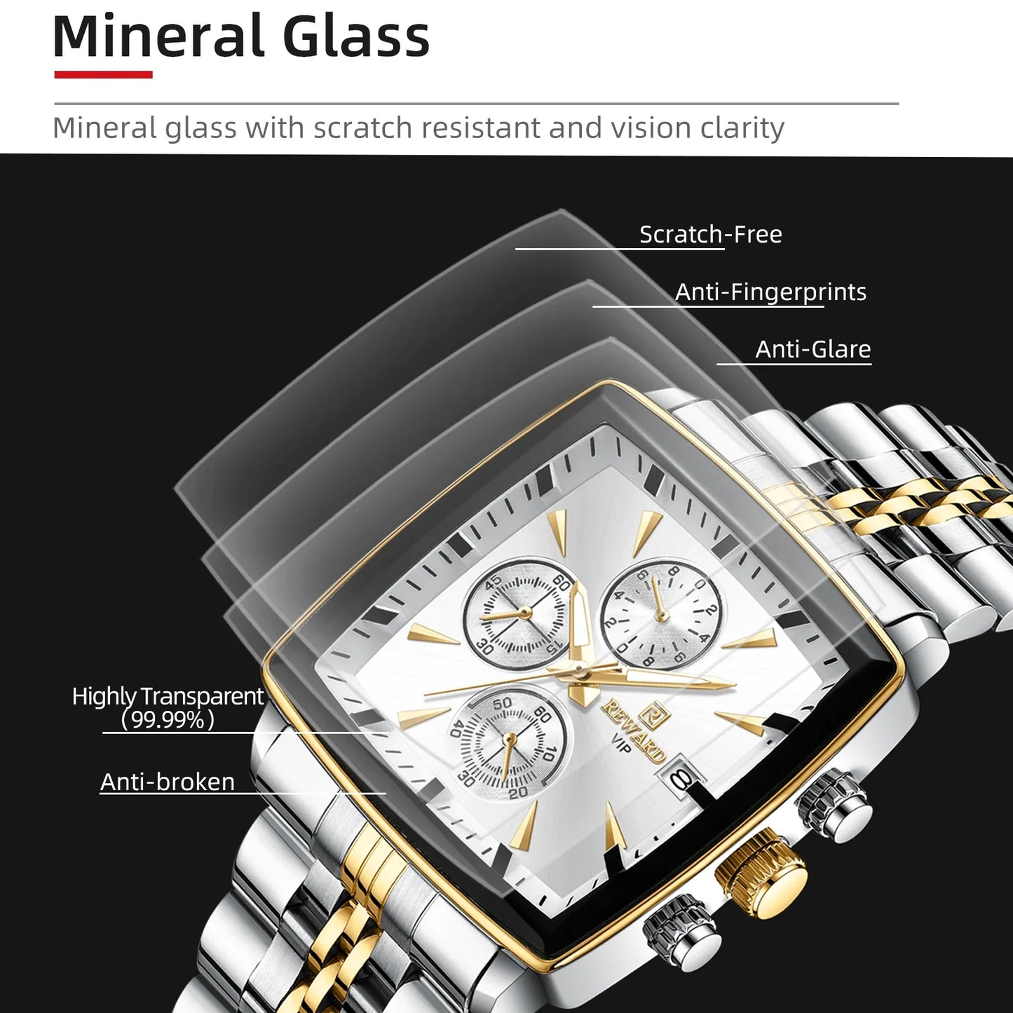 REWARD VIP Mens Watches Waterproof Luminous Sport Watches for Man Stainless Steel Wristwatch Chronograph Date Stopwatch