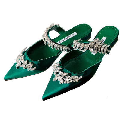 Women's High HeelsTemperament Baotou Silk Wheat Ear Rhinestones Muller Semi-Trailer Pump Pointed Stiletto Sandals