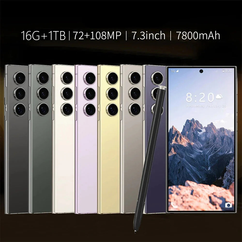 New Android Smartphone 7.3HD 5G Snapdragon 8 Gen 3 Cell phones 7800mAh Mobile Phones Face Unlocked Cell Phone Android