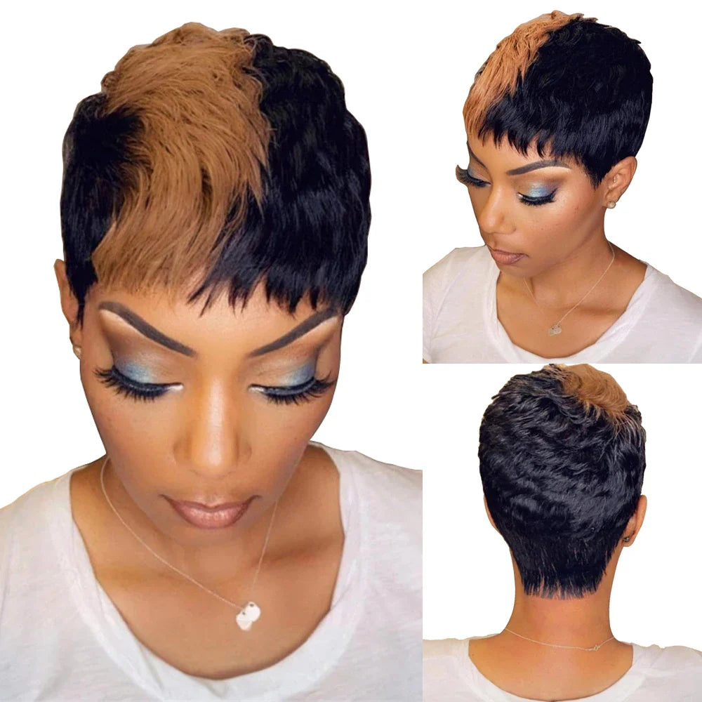 Short Bob Wig Human Hair Wigs Pixie Cut Wig For Black Women Brazilian Remy Hair Ombre Blonde Full Machine Made Wigs Wigh Bangs