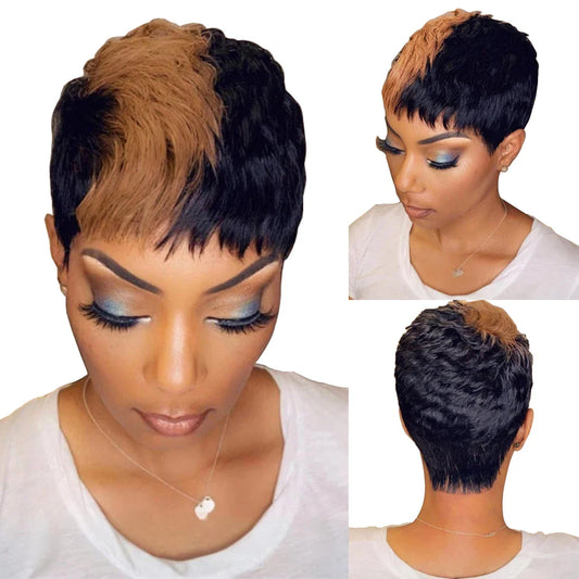 Short Bob Wig Human Hair Wigs Pixie Cut Wig For Black Women Brazilian Remy Hair Ombre Blonde Full Machine Made Wigs Wigh Bangs