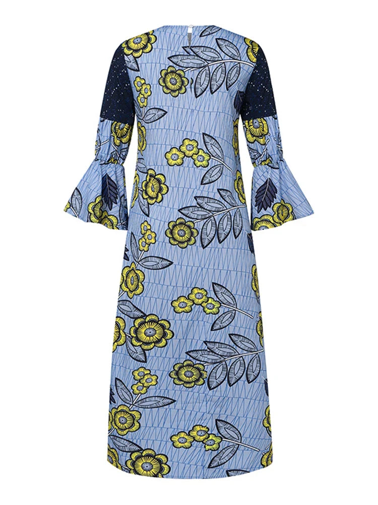 VONDA Bohemian Vestidos 2024 Women Casual Flared Long Sleeve Maxi Dresses Round Neck Loose Print Sundress Ruffles Pleated Robes
