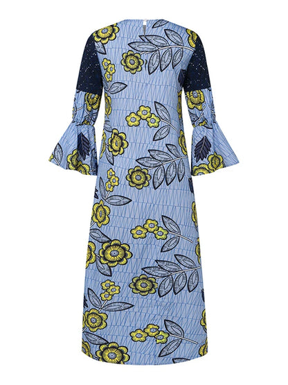 VONDA Bohemian Vestidos 2024 Women Casual Flared Long Sleeve Maxi Dresses Round Neck Loose Print Sundress Ruffles Pleated Robes