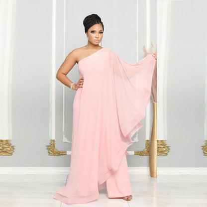 White Wide Leg Party Jumpsuit Sexy Women One Shoulder Elegant Solid Ruffles Casual Overalls Rompers