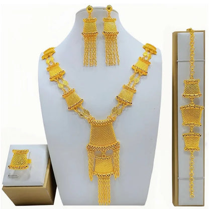 New Bridal Jewelry Set Dubai Necklace Earrings For Women Wedding 24k Gold Plated African Jwellery Bridesmaid Party Gift