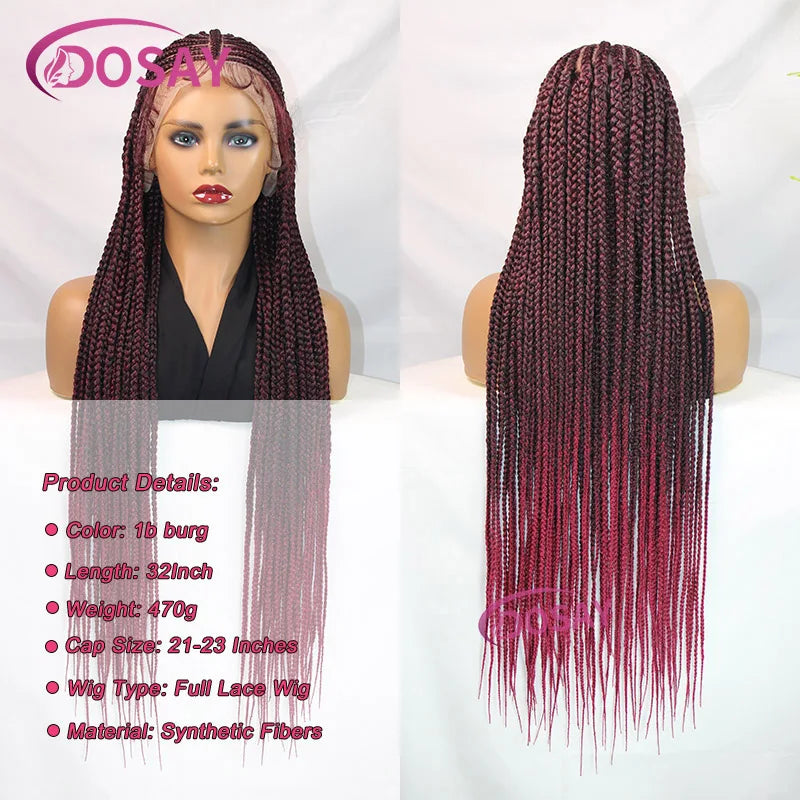 Synthetic 32" Full Lace Wig Braided Wig Middle Part Style Knotless Braided Lace Wig For Women Hand Made Lace With Baby Hair