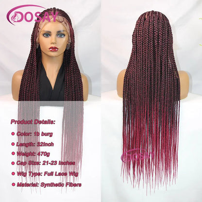 Synthetic 32" Full Lace Wig Braided Wig Middle Part Style Knotless Braided Lace Wig For Women Hand Made Lace With Baby Hair