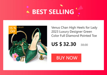 Venus Chan Shoes for Women 2023 Pointed Toe Black Heels Rhinestone Chain Party Sandals Italian Shoes and Bags Matching Set 2023