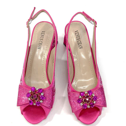 Venus Chan-Italian Shoes and Bags Matching Set for Women Bow Rhinestones Peep Toe High Heels Purple Color Nigerian Party 2024
