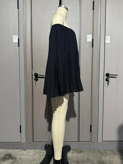 Women's Sexy One Shoulder Pleated Chiffon Long Sleeve Shorts 2 Piece Fashion Loose Shawl Sleeves Elegant Female Beach Shorts Set