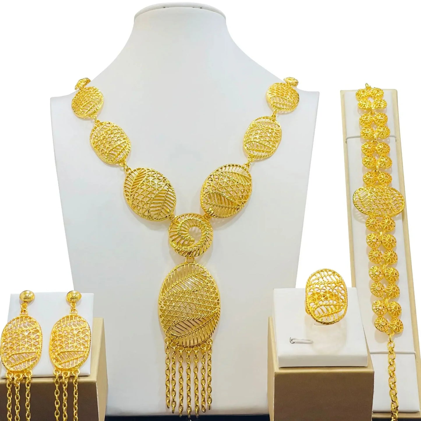 New Bridal Jewelry Set Dubai Necklace Earrings For Women Wedding 24k Gold Plated African Jwellery Bridesmaid Party Gift