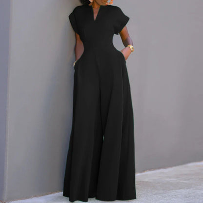 ZANZEA Short Sleeve 2023 Summer Long Rompers Commuting Elegant Holiday Women Playsuit Wide Leg Pants Casual Jumpsuits Overalls