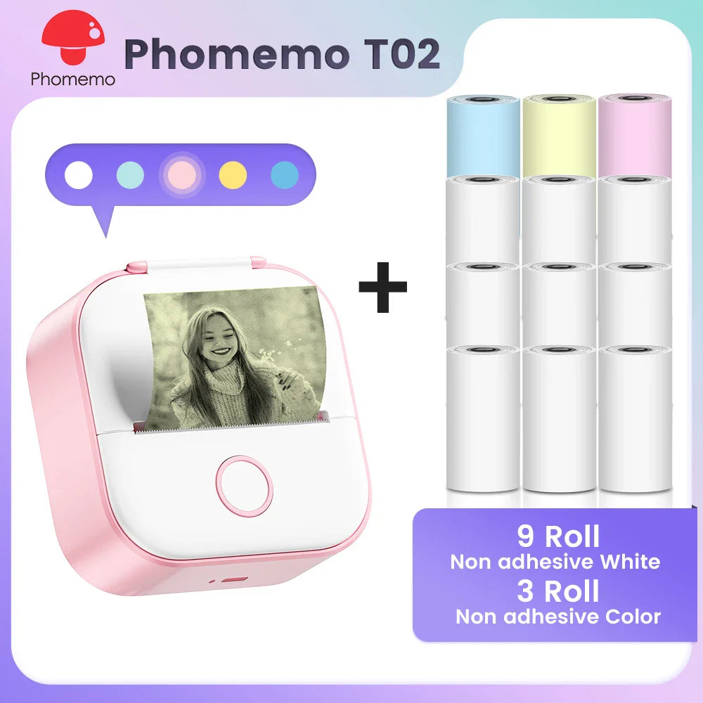 Phomemo T02 Pocket Printer Mini Portable Label Maker Self-adhesive Sticker mini impresora portatil impresora etiqueta adhesivas