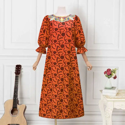 VONDA Autumn Sundress Women Bohemian Long Dress 2024 Vintage Lantern Sleeve Casual Loose Printed Party Vestidos Loose Robe Femme