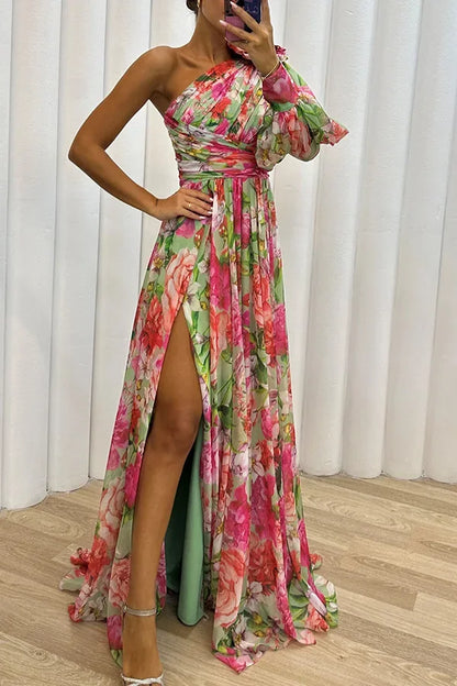 Women's S-XL Size Autumn and Winter Gathering New Casual Split Dress INS Loose Multi Color Slanted Shoulder Fashion Slimming
