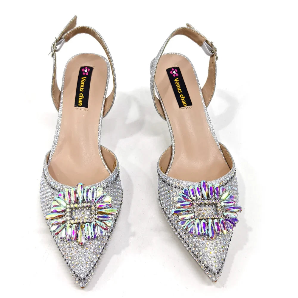 Venus Chan Luxury Rhinestone Heel & Handbag Set – Black & Gold Party Combo