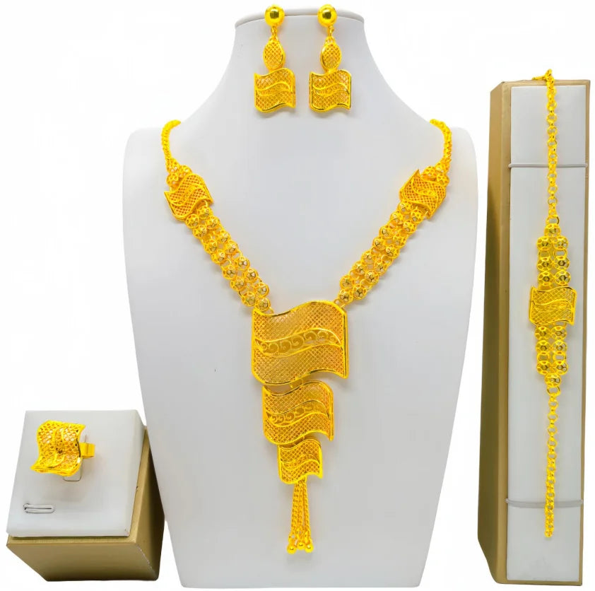 New Bridal Jewelry Set Dubai Necklace Earrings For Women Wedding 24k Gold Plated African Jwellery Bridesmaid Party Gift