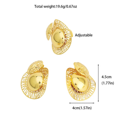 New Fashion Style Gold Plated Earrings Ring Set for Women Girls Dubai Luxury Exaggerated Design Jewelry Gift for Party Easter