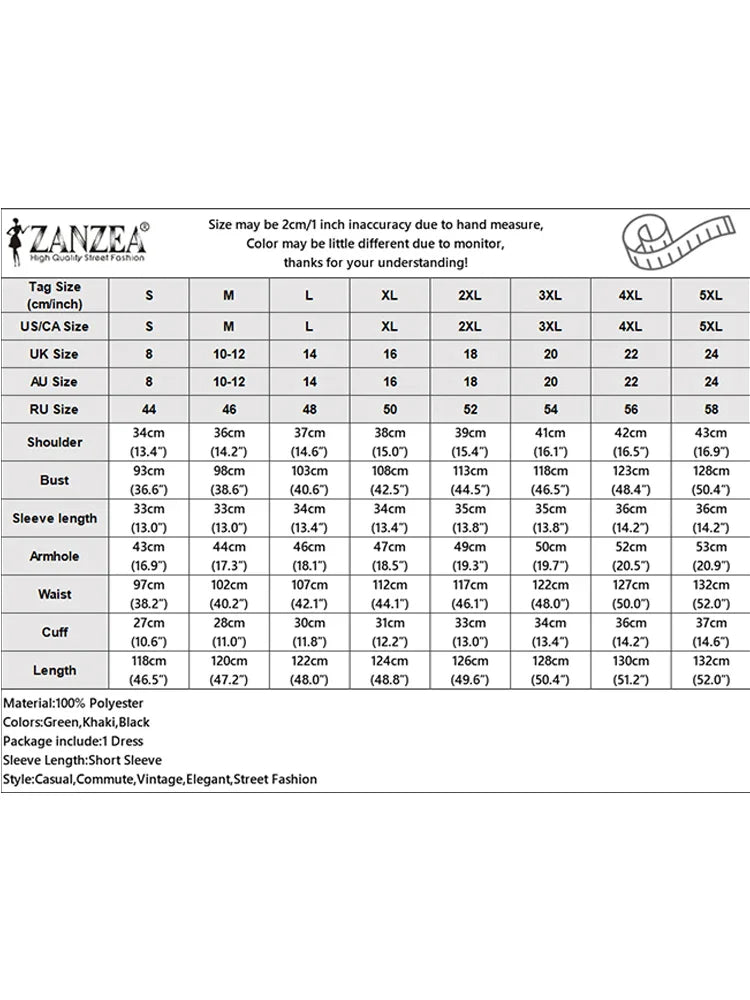 ZANZEA Women's A-line Midi Dresses Street Fashion All-Over Print Short Puff Sleeve V-Neck Robes Femme 2025 Summer Loose Vestidos
