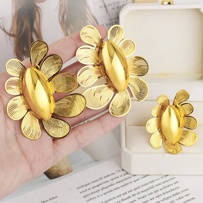 New Fashion Style Gold Plated Earrings Ring Set for Women Girls Dubai Luxury Exaggerated Design Jewelry Gift for Party Easter