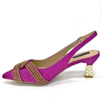 Venus Chan 2024 Special Design High Quality Orange Color African Women Shoes and Bag Set with Shinning Crystal for Wedding Party