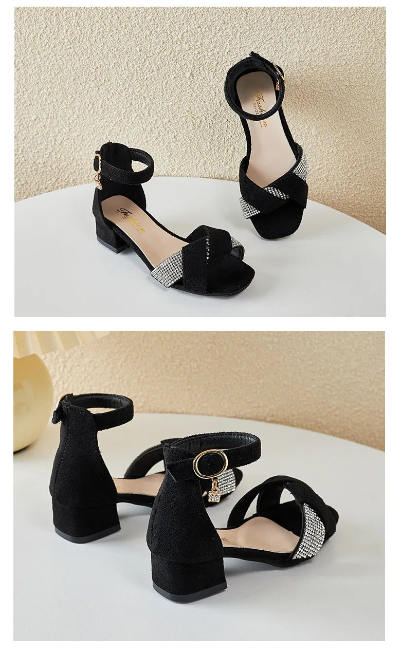 Summer Rhinestone Sandals Kids Shoes Girls Wedding Dress Shoes Children Princess Sandals Fashion Dance High Heels Sandals G944