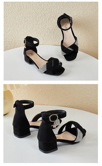 Summer Rhinestone Sandals Kids Shoes Girls Wedding Dress Shoes Children Princess Sandals Fashion Dance High Heels Sandals G944