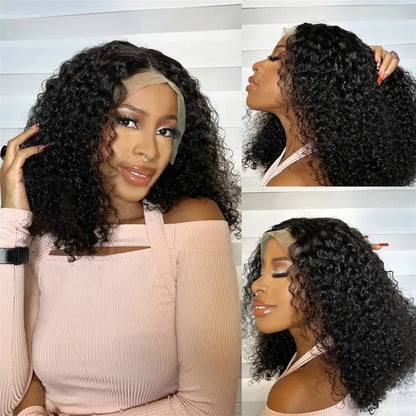 Short Bob Cut Black Color Deep Curly 13X4 HD Lace Front Wigs Synthetic Wig Preplucked With Baby Hair Bleached Knots Glueless Wig
