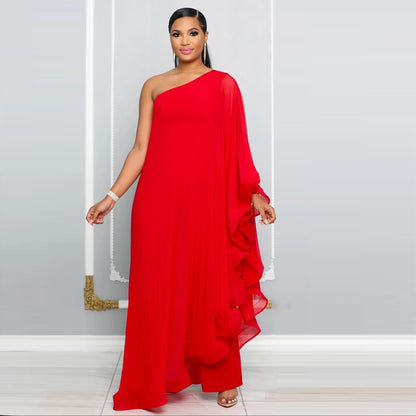 Women One Shoulder Jumpsuit Ruffle Long Sleeve Elegant Solid Aysmmetric Fashion Autumn Rompers Casual Party Club Jumpsuits 2024