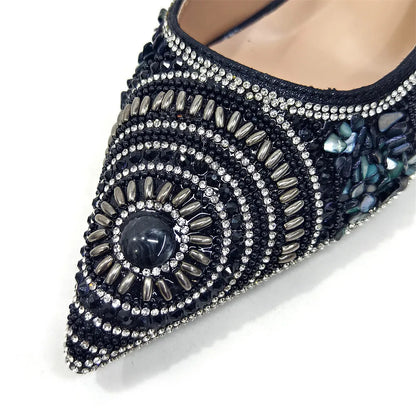 Spot Goods Elegant Streamlined Pointed Toe Women's Shoes Matching Flower Basket Handbag Party Women's Shoes And Bag Set