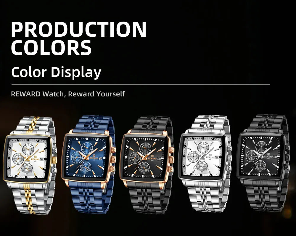 REWARD VIP Mens Watches Waterproof Luminous Sport Watches for Man Stainless Steel Wristwatch Chronograph Date Stopwatch