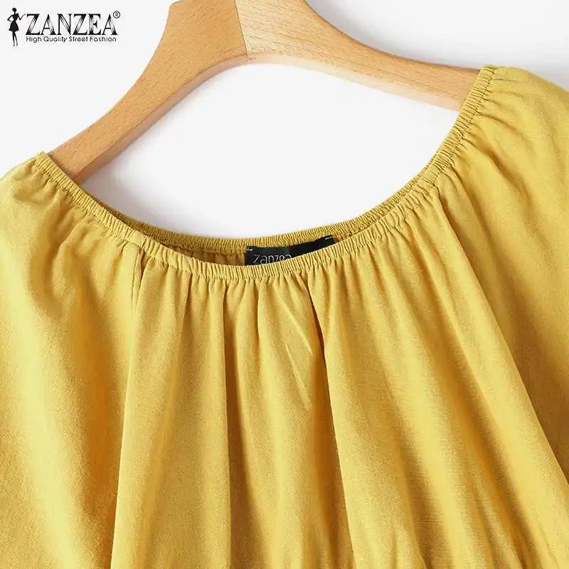 Summer Women Matching Sets ZANZEA 2PCS Elegant Short Sleeve Blouse Wide Leg Pants Fasahion OL Work Pant Sets Holiday Tracksuits