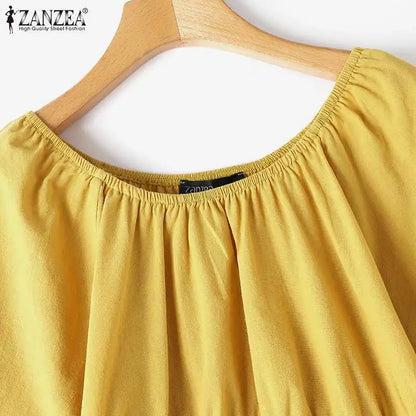 Summer Women Matching Sets ZANZEA 2PCS Elegant Short Sleeve Blouse Wide Leg Pants Fasahion OL Work Pant Sets Holiday Tracksuits