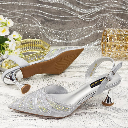 Venus Chan 2025 New Shoes and Bag to Match Orange Colour Pointed-Toe Diamond-Studded Party Women's High Heels Ms. Banguet Scene