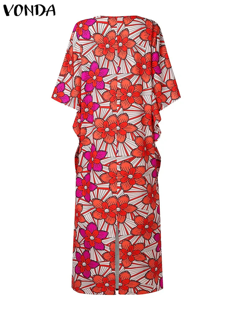 Plus Size 5XL VONDA Women Summer Party Maxi Dress Bohemian Long Vestidos 2025 Vintage Printed Sundress Loose Casual O-Neck Robe