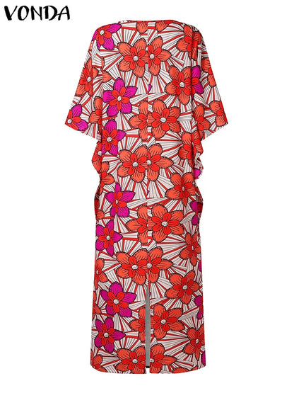 Plus Size 5XL VONDA Women Summer Party Maxi Dress Bohemian Long Vestidos 2025 Vintage Printed Sundress Loose Casual O-Neck Robe