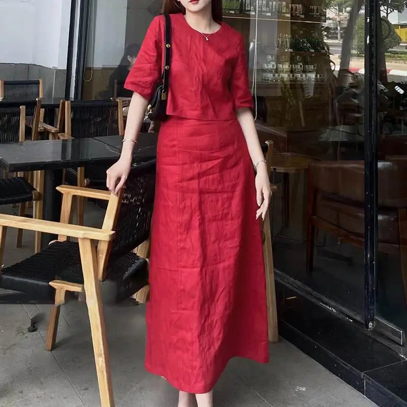 ZANZEA Women Solid 2PCS Dress Sets Casual Short Sleeve Crop Tops Suit Fashion Long Skirts Outfits Holiday Simple Matching Sets