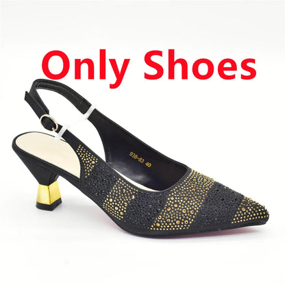 RUTIALNT Silver & Gold Crystal Shoe and Bag Set for Women