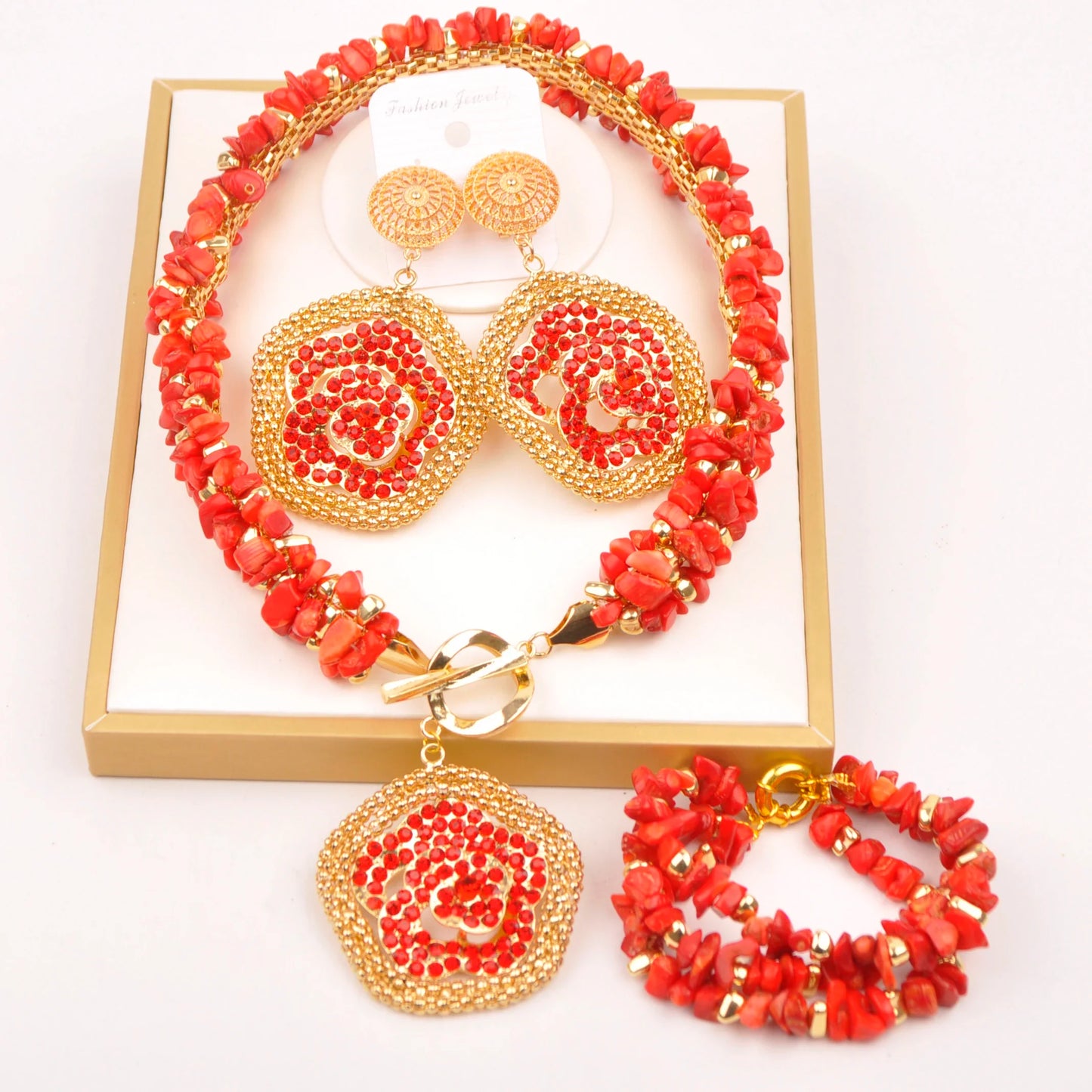 splendid orange nigeria coral beads necklace african jewelry set bridal wedding jewelry sets C21-23-01