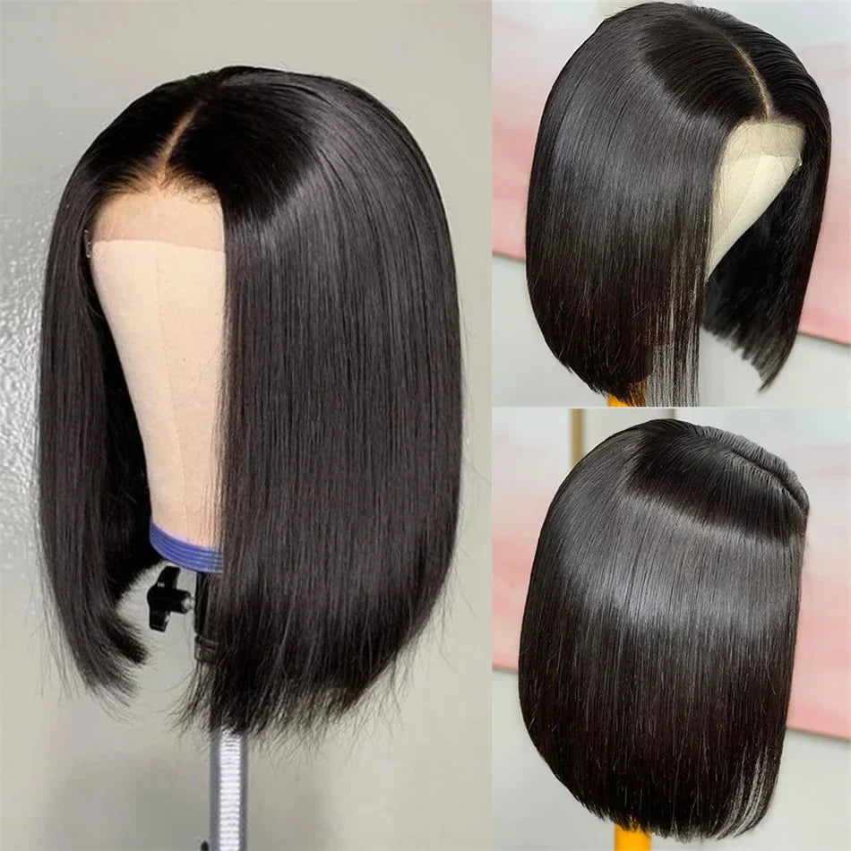 Short Bob Bone Straight 13X4 Lace Frontal Wigs 200 Density Brazilian Remy Preplucked Bob Lace Front Wig Human Hair For Women