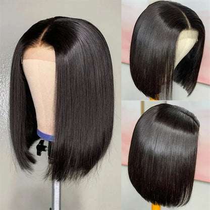 Short Bob Bone Straight 13X4 Lace Frontal Wigs 200 Density Brazilian Remy Preplucked Bob Lace Front Wig Human Hair For Women