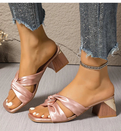 Women's Sandals Square Head Heels Sandals For Heeled Summer Shoes Woman Fashion Slippers Summer Sandalias De Mujer Heels Shoes