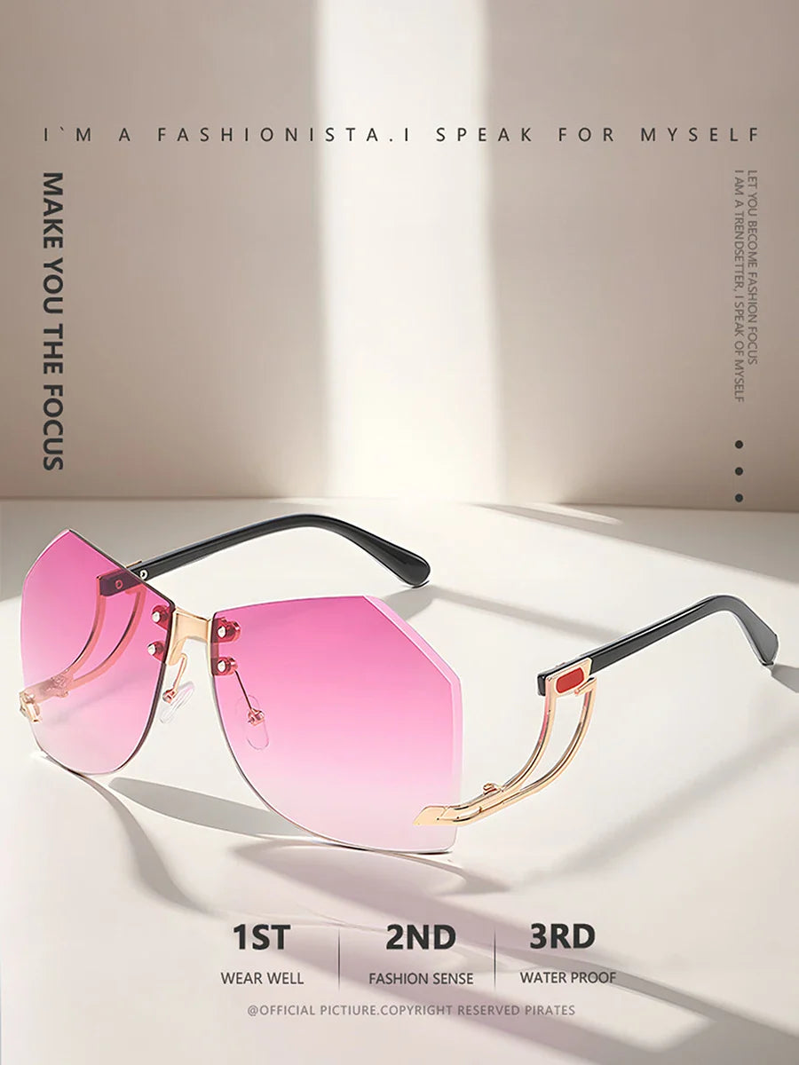 New Fashionable Frameless Sunglasses for Women's Personality Trend Hollow out Mirror Legs Irregular Ocean Lens Glasses UV400