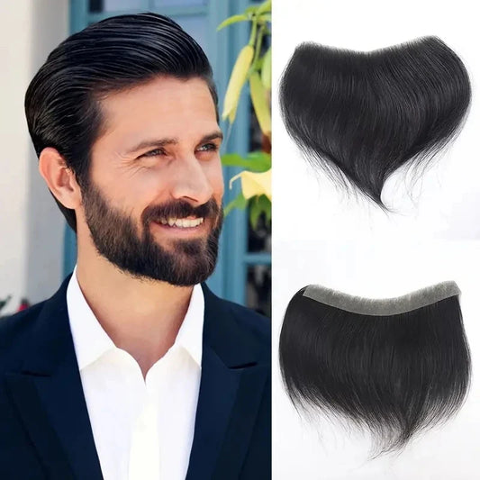 Premium Men Hair Toupee 100% Human Hair Natural Black Straight Invisible Seamless Frontal For All Light Beige Types Ethnicities