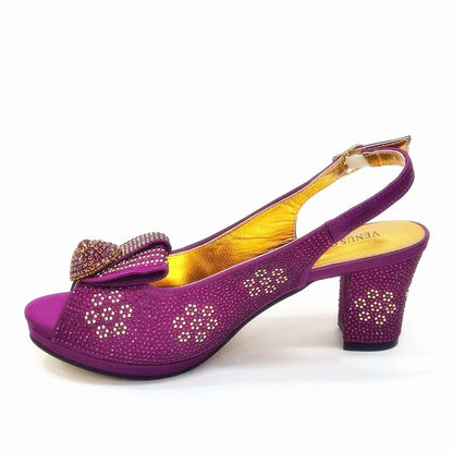 Venus Chan 2024 Italian Design Girly Style Golden Color Wedding Shoes And Bag Full Diamond Decoration Metal Closure Bags