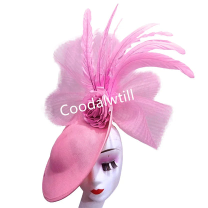 New Fashion Flower Fascinator Wedding Headpiece Women Party Dinner Pillbox Cap With Flower Hair Accessories Ladies Feather Cap