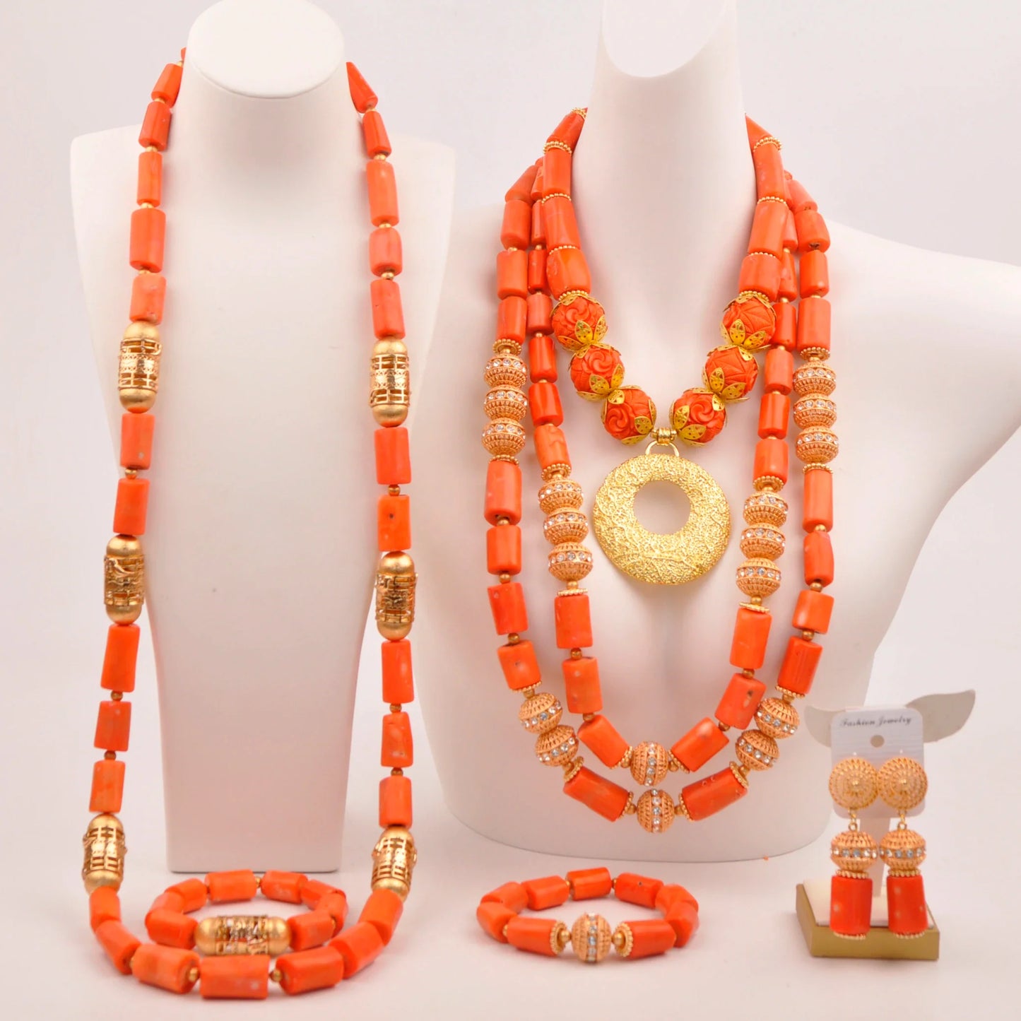 splendid orange nigeria coral beads necklace african jewelry set bridal wedding jewelry sets C21-23-01